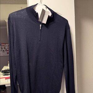 Neiman Marcus Dark Blue Zip-Up Sweater